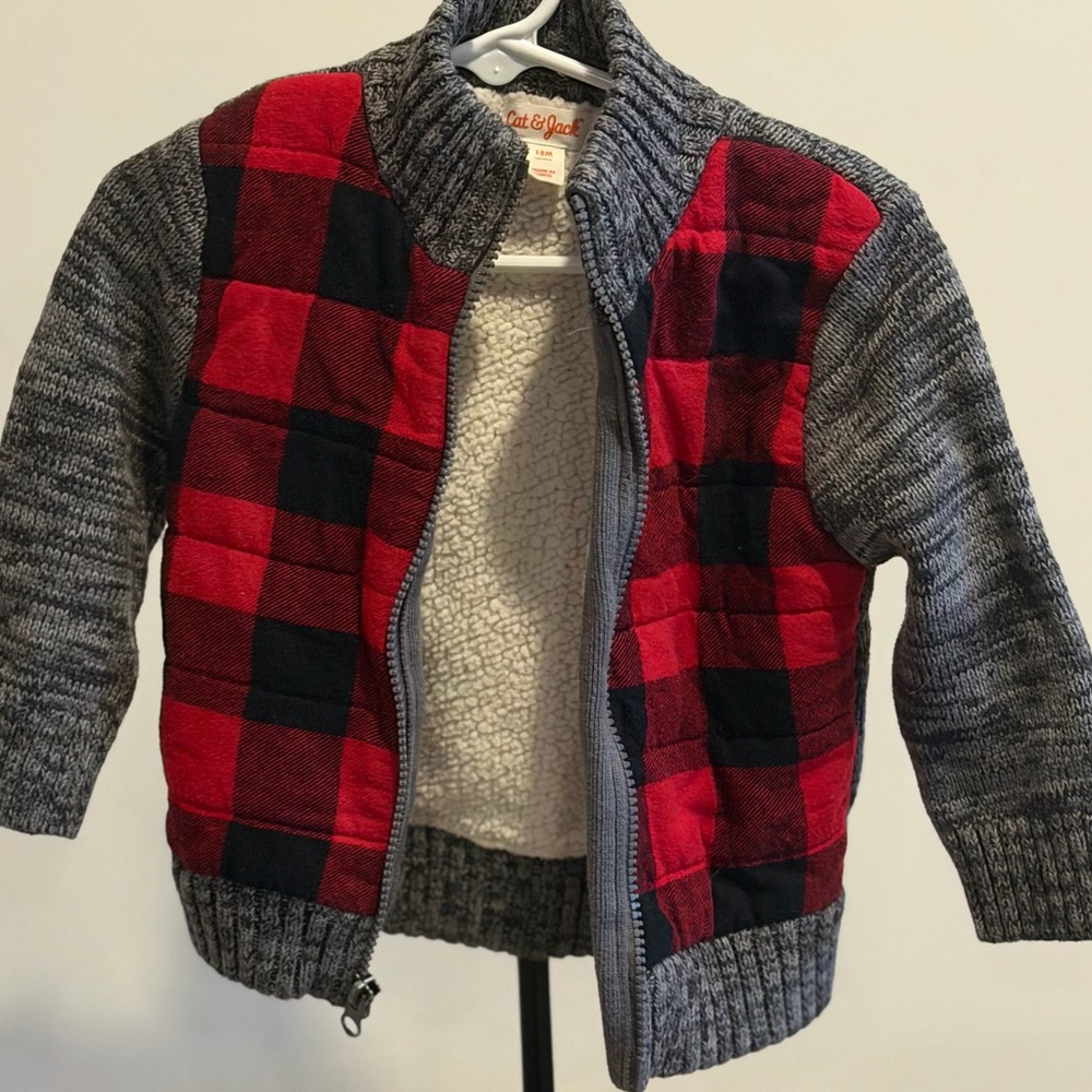 Cat & Jack Red and Black Buffalo Plaid Sherpa-Lined Hoodie